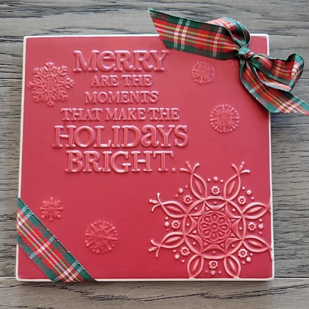Hallmark Red Holiday Plaque with Plaid Ribbon
